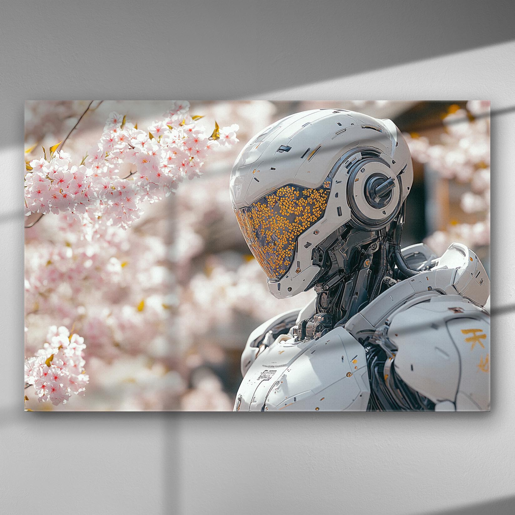 Robot with cherry blossoms canvas art for modern decor