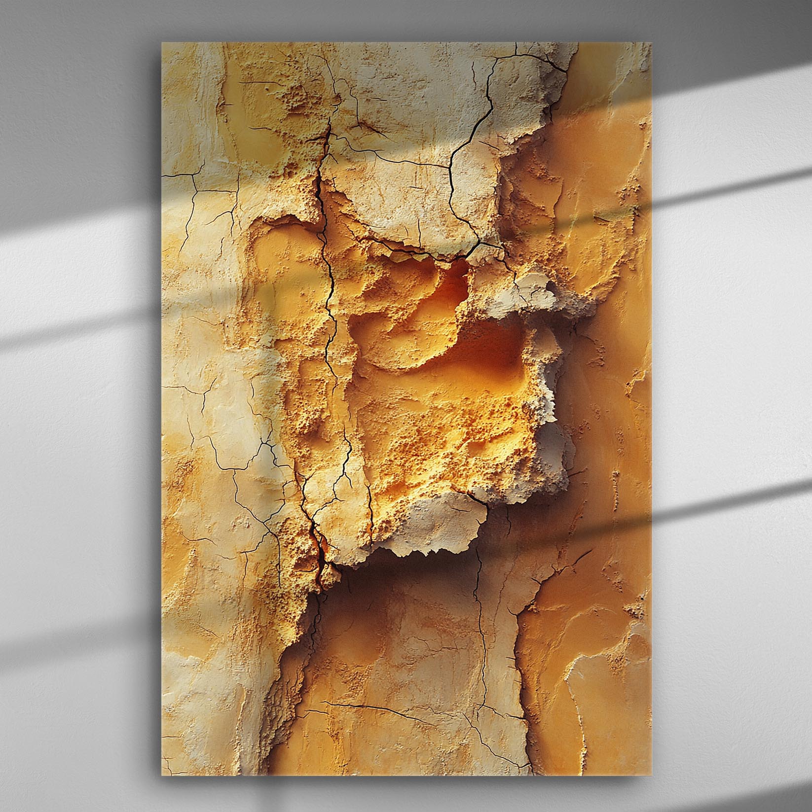Canvas print featuring a detailed golden cracked texture with warm hues.