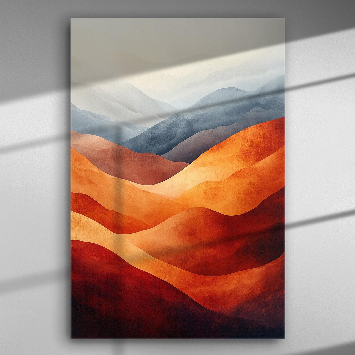 Canvas print of sunset in the desert with warm, wavy colors.