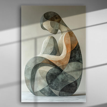 Abstract silhouette with soft shades of grey and brown on canvas.