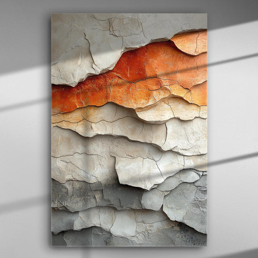 Nature layers with orange, cream, and gray textures on a canvas art print.