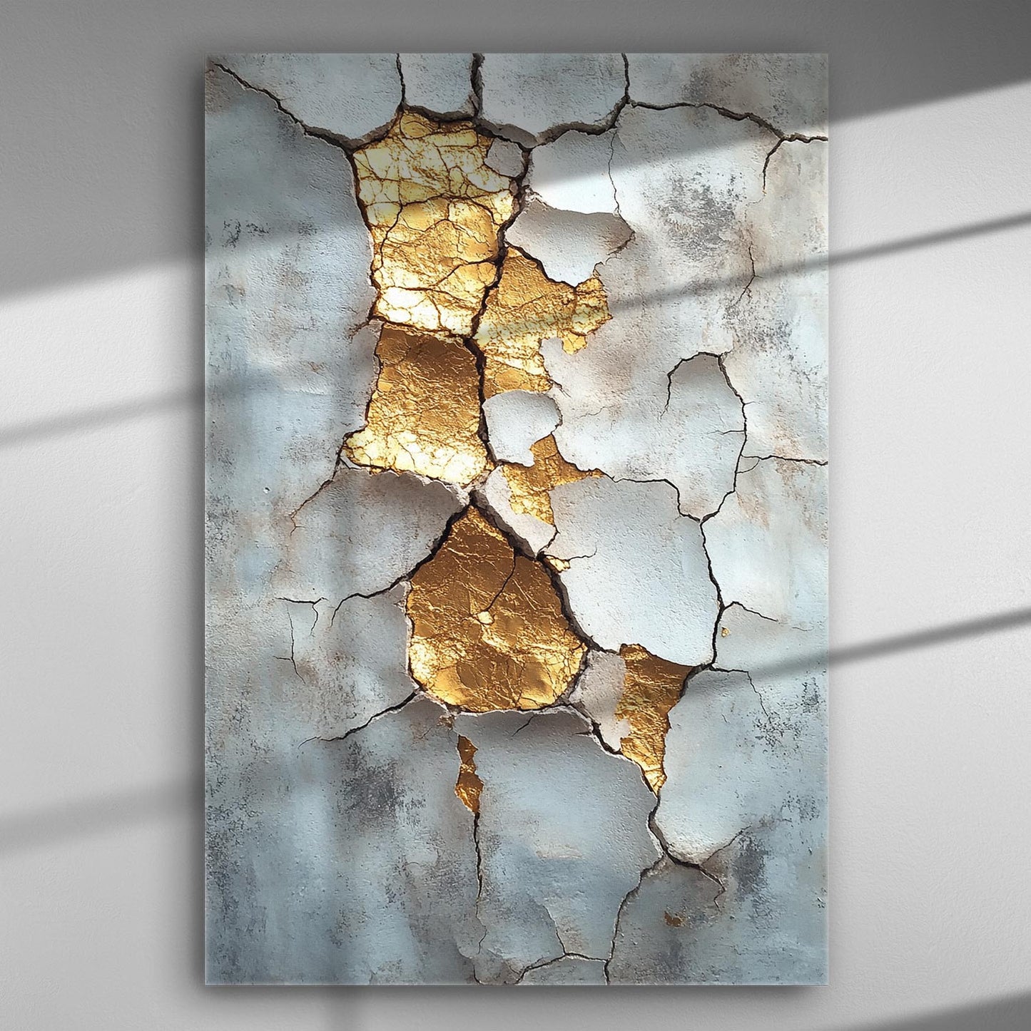 Canvas print featuring cracked textures with golden highlights, resembling kintsugi art.