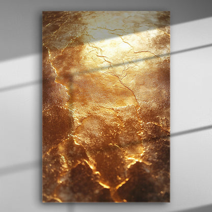 Close-up of a canvas print with golden metallic textures and natural cracks.