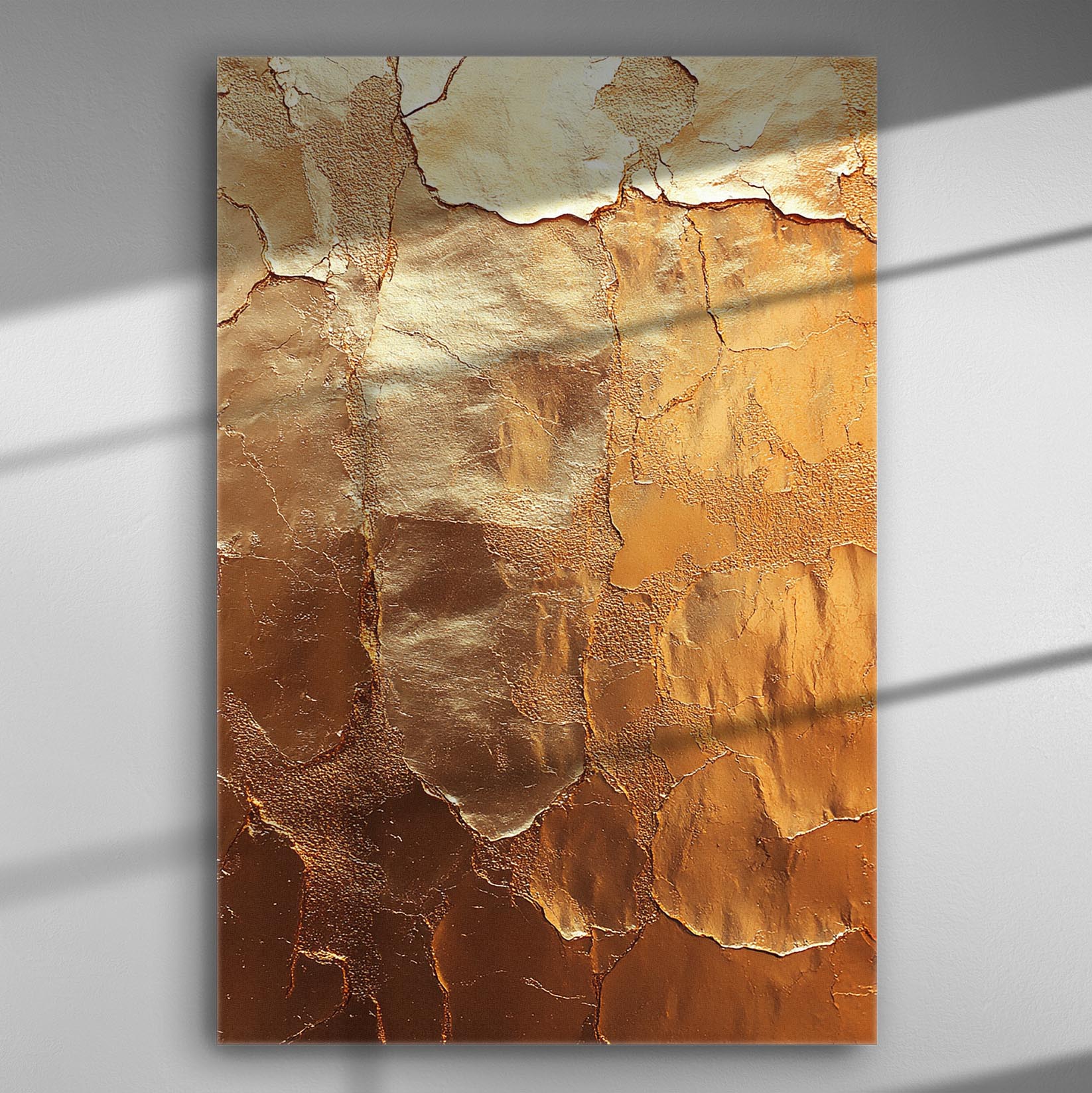 Gold crackle texture abstract art canvas print with shades of gold and metallic texture, suitable for modern decor.