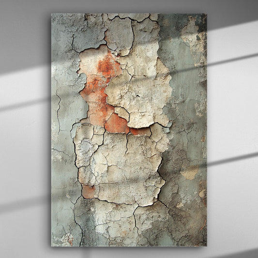 Cracked paint texture with shades of rust on a canvas print.