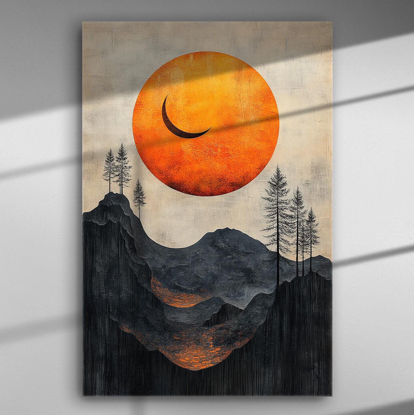 A dreamy sunset with dark mountains canvas print