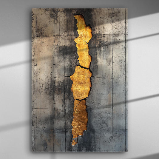 Abstract canvas art with gold crack in concrete texture