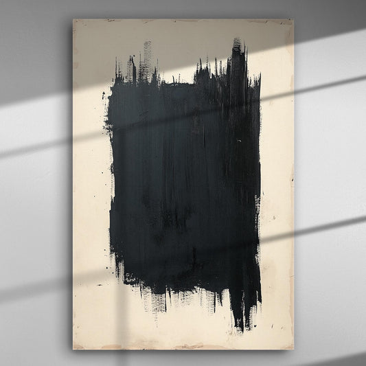 Abstract black brushstrokes on white canvas, creating a bold and modern art piece.