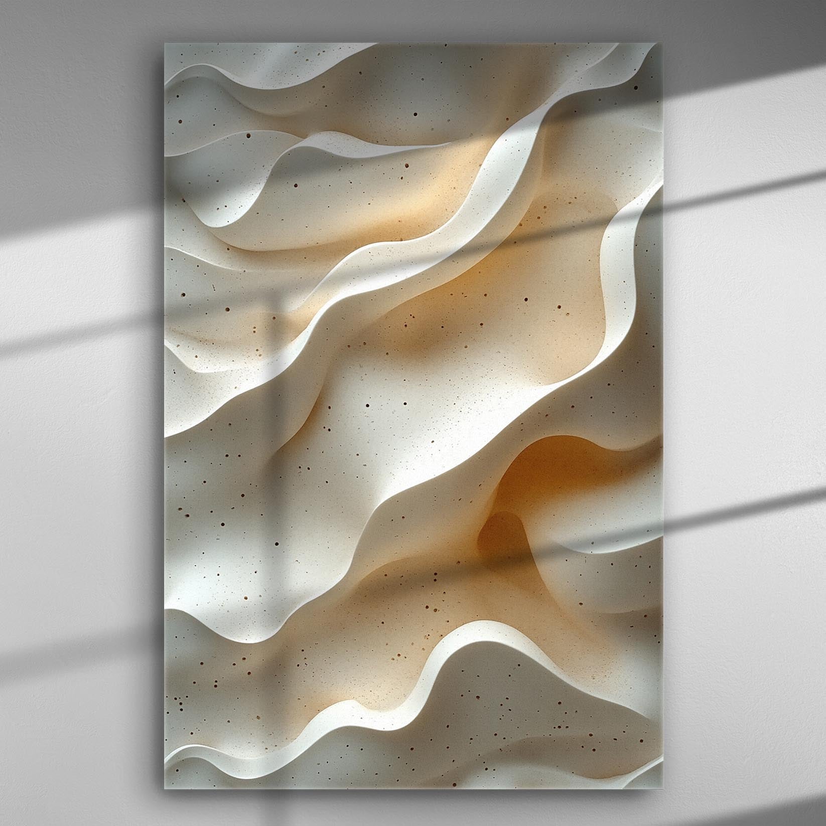 Abstract waves with white and gold tones on a canvas print.