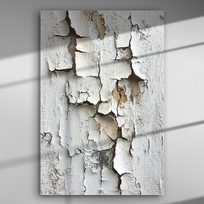 Art canvas featuring cracked paint texture with white and earthy tones