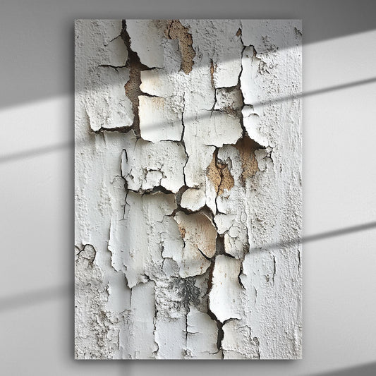 Art canvas featuring cracked paint texture with white and earthy tones