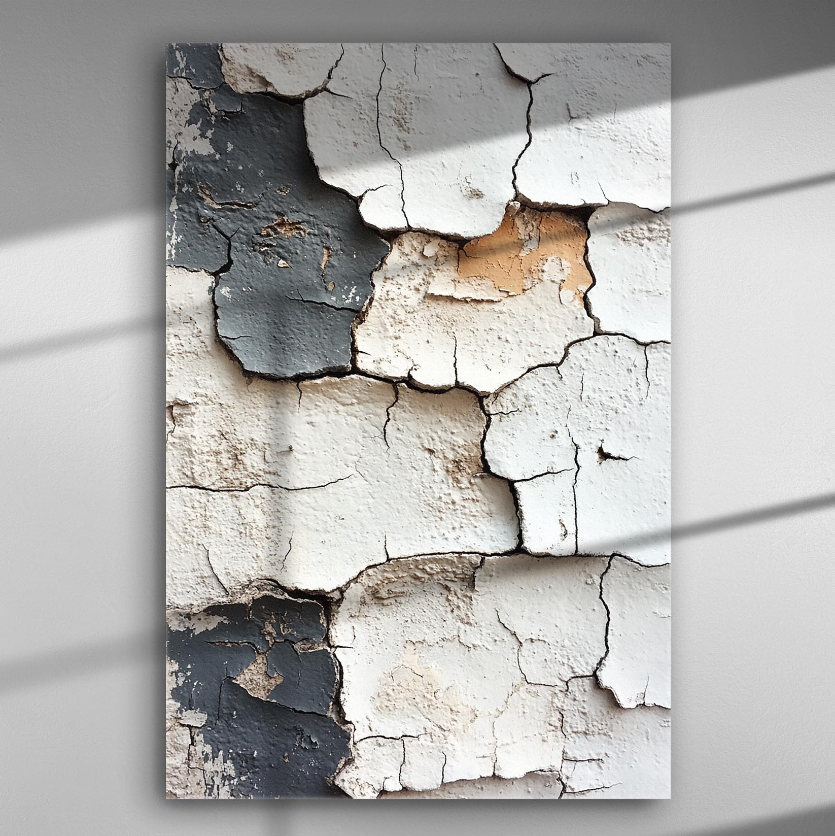 Cracked paint texture with multiple layers in a canvas print.