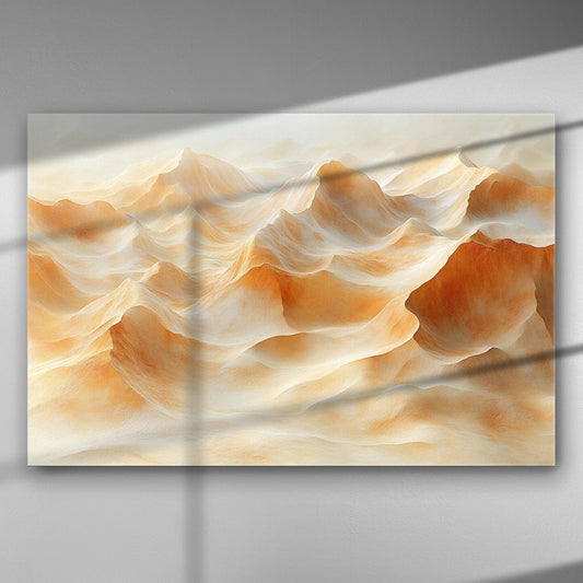 Abstract painting resembling soft golden sand dunes with light shadows.