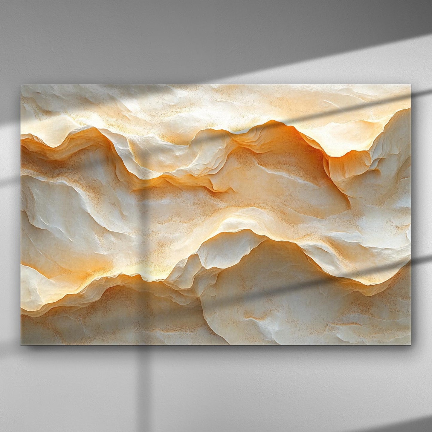 Soft golden and cream abstract canvas with layered textures and shadows.