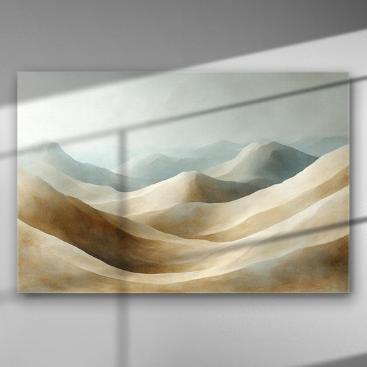 A serene landscape of dunes with soft earthy tones on a canvas print.
