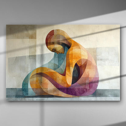 Abstract geometric figure in vibrant colors on a canvas background