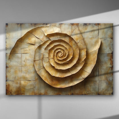 Canvas print with a spiral seashell design in earthy tones.