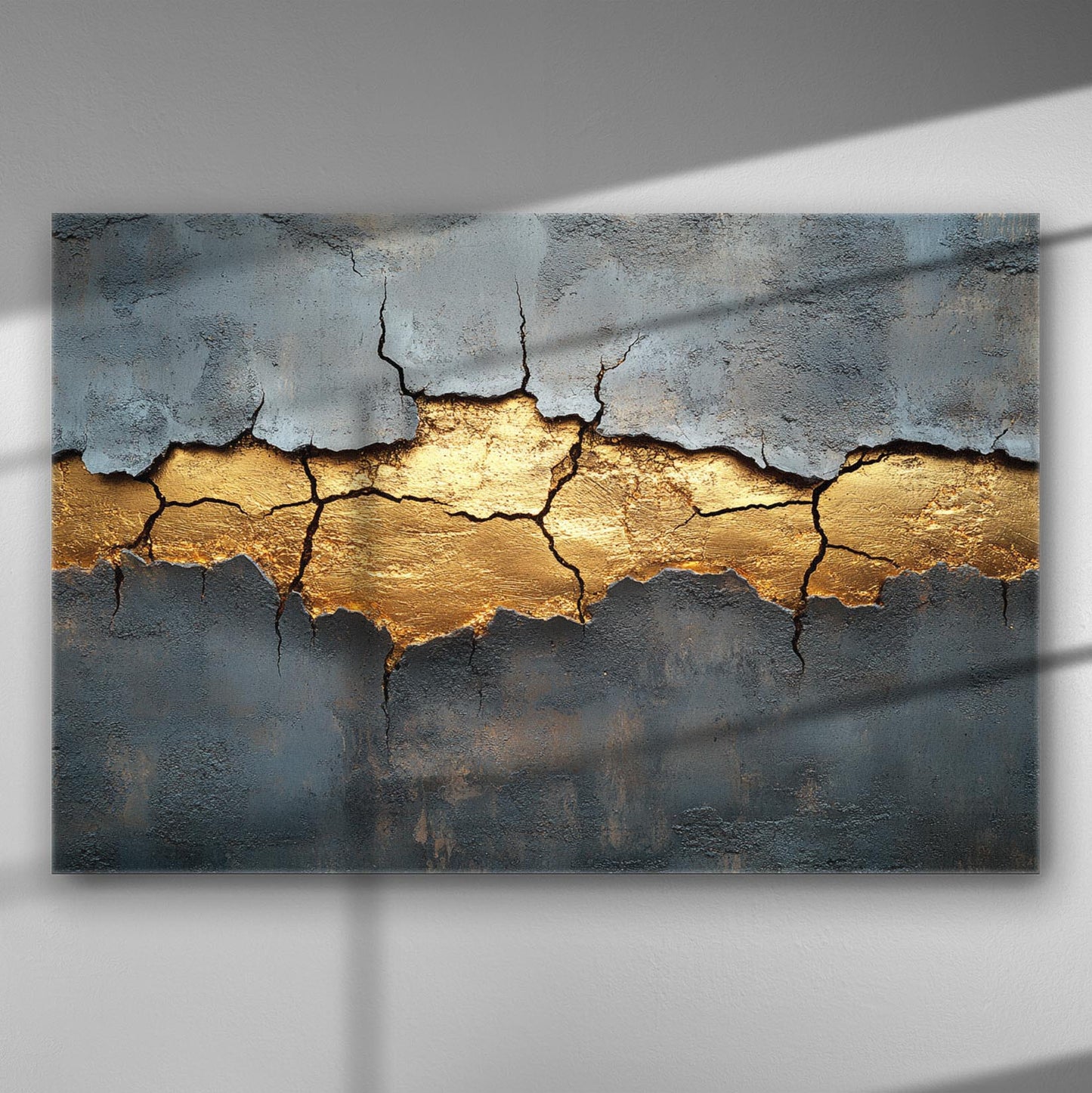 Canvas print showing a cracked texture with a golden layer beneath.