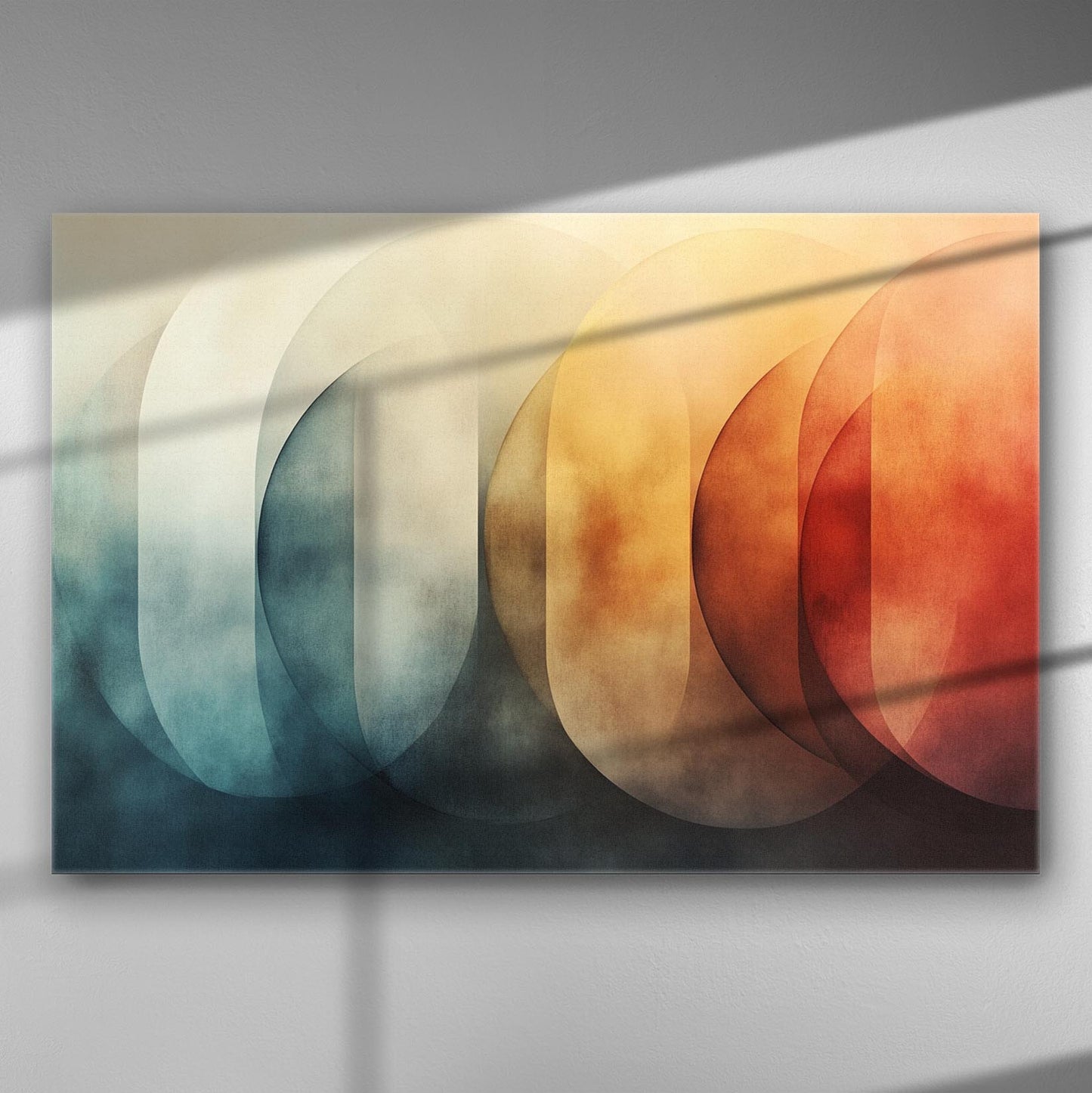 Abstract art canvas with overlapping color gradients in blue, yellow, and red tones.