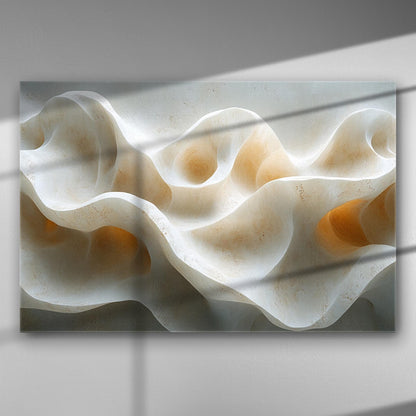 Abstract waves with sand and white tones on canvas in natural light.