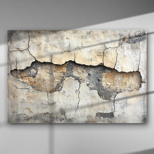 Abstract art with cracked texture on a canvas print, featuring earthy tones and a distressed appearance.