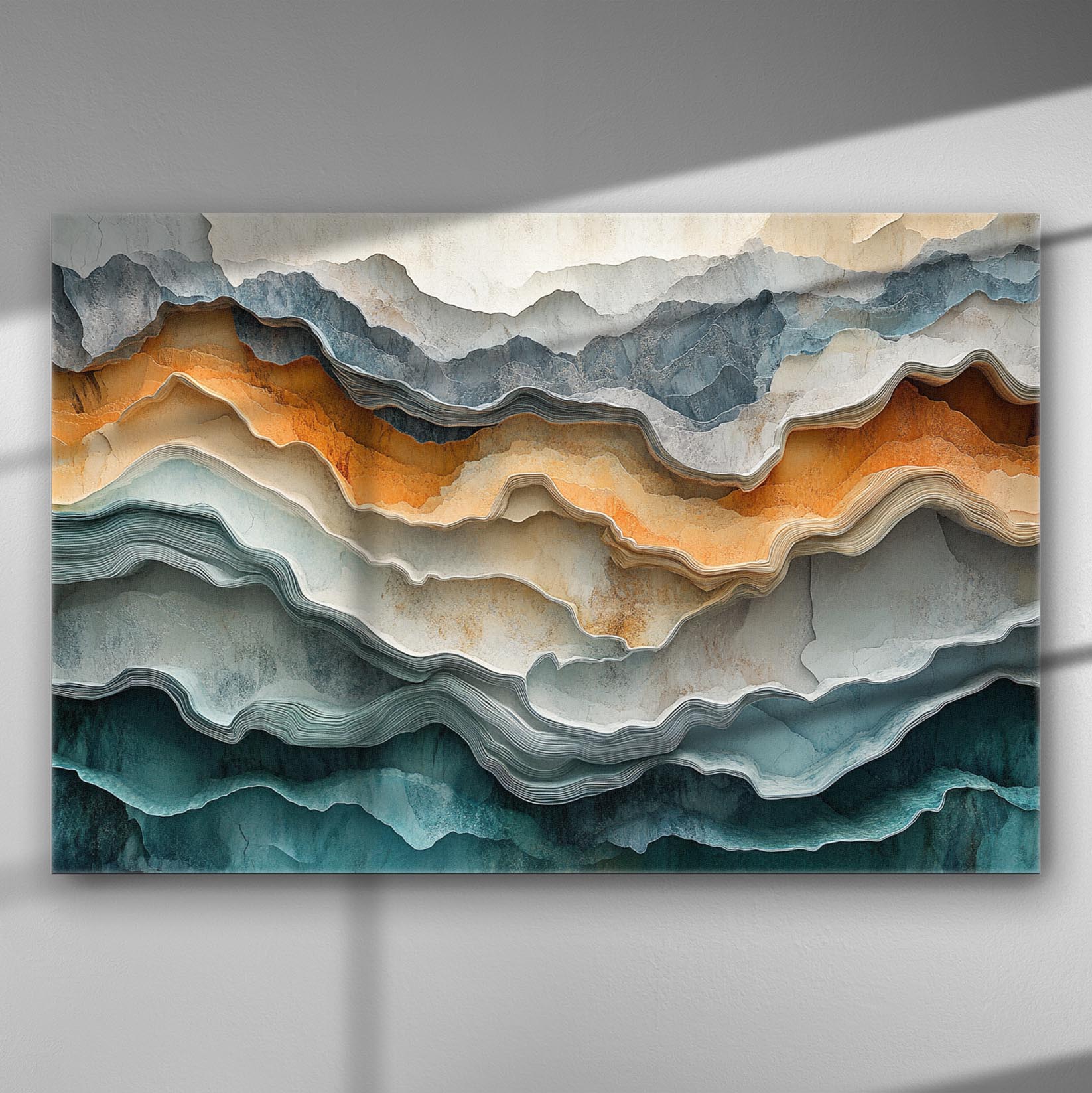 Abstract geological layers in earthy tones on a canvas print