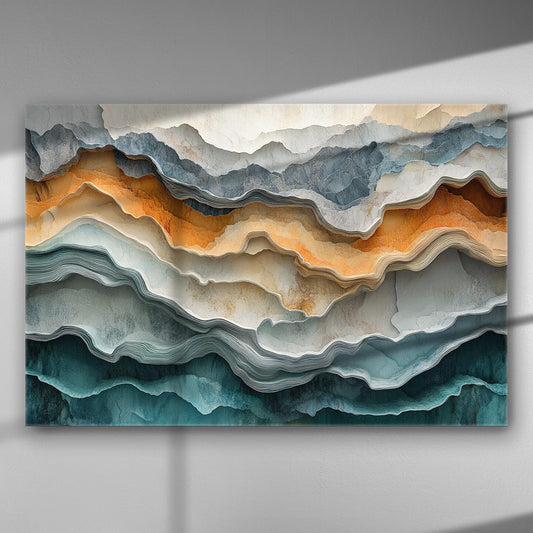 Abstract geological layers in earthy tones on a canvas print