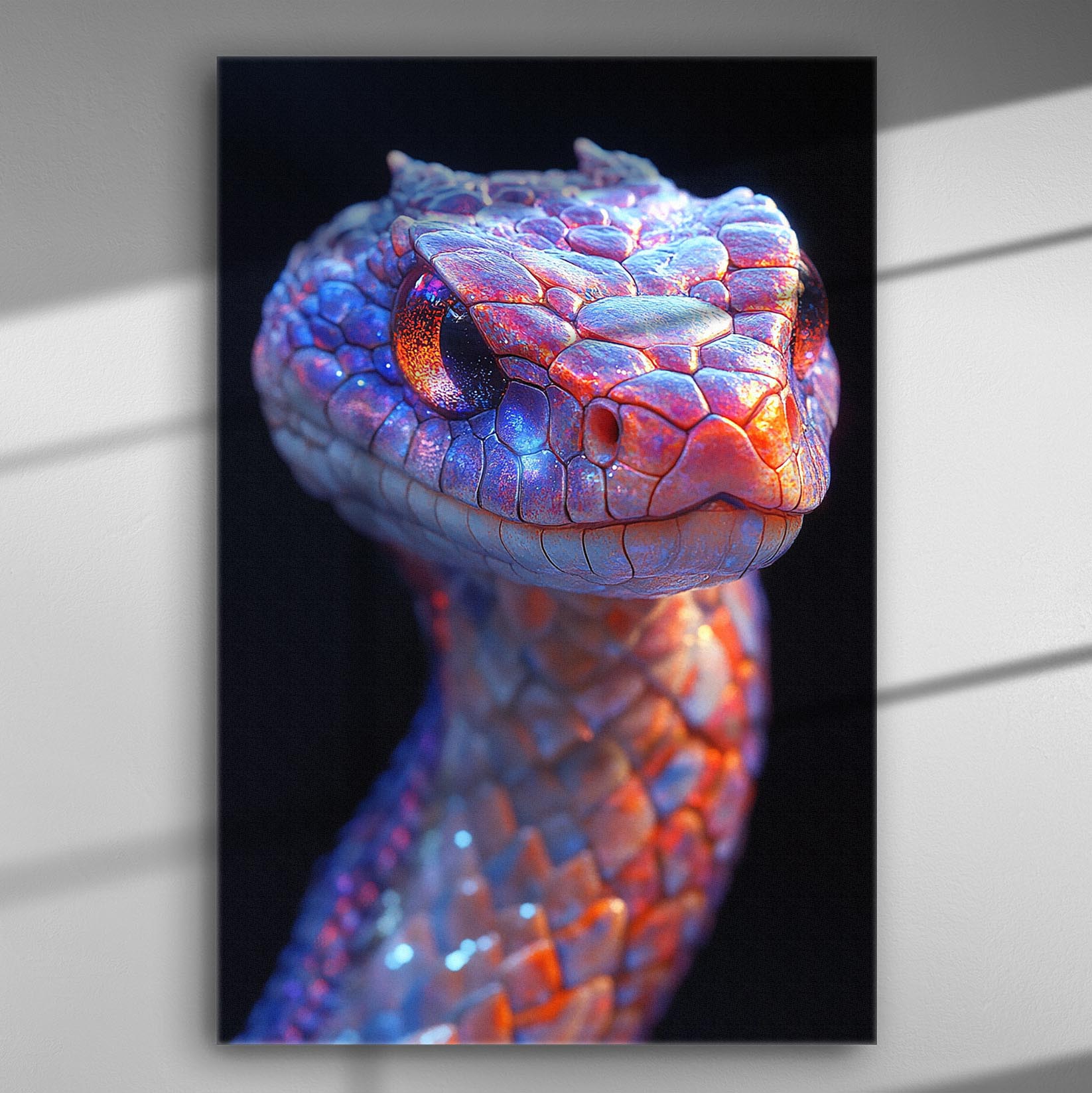 A vibrantly colored galactic snake with intricate details on a canvas print.
