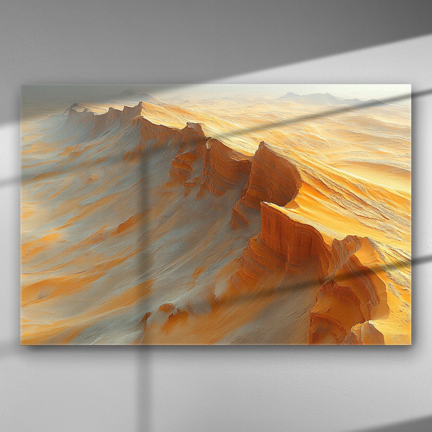 Desert landscape canvas print with warm sand formations under sunlight.