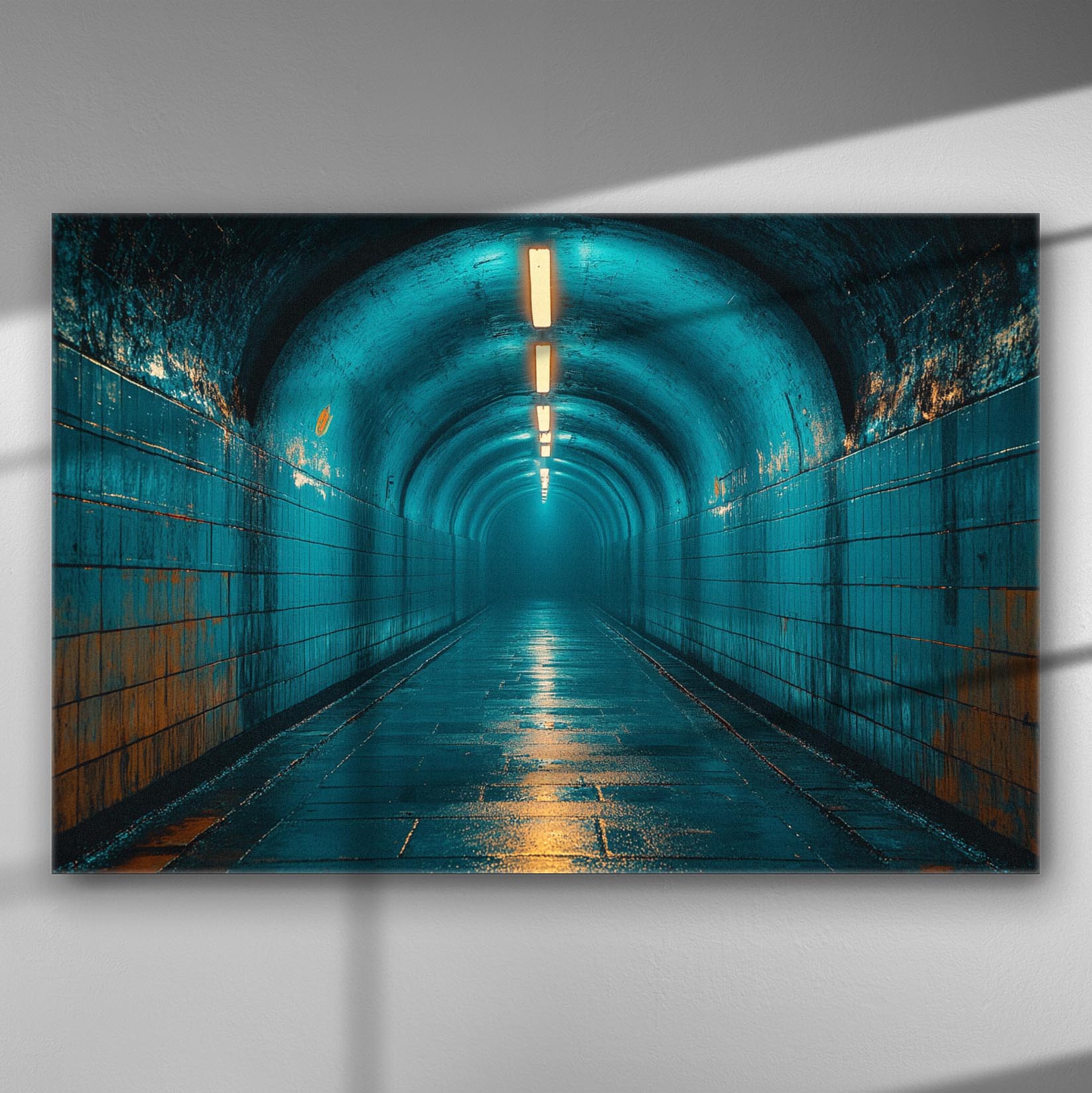 Image of a tunnel with blue lighting creating a mysterious and atmospheric scene.