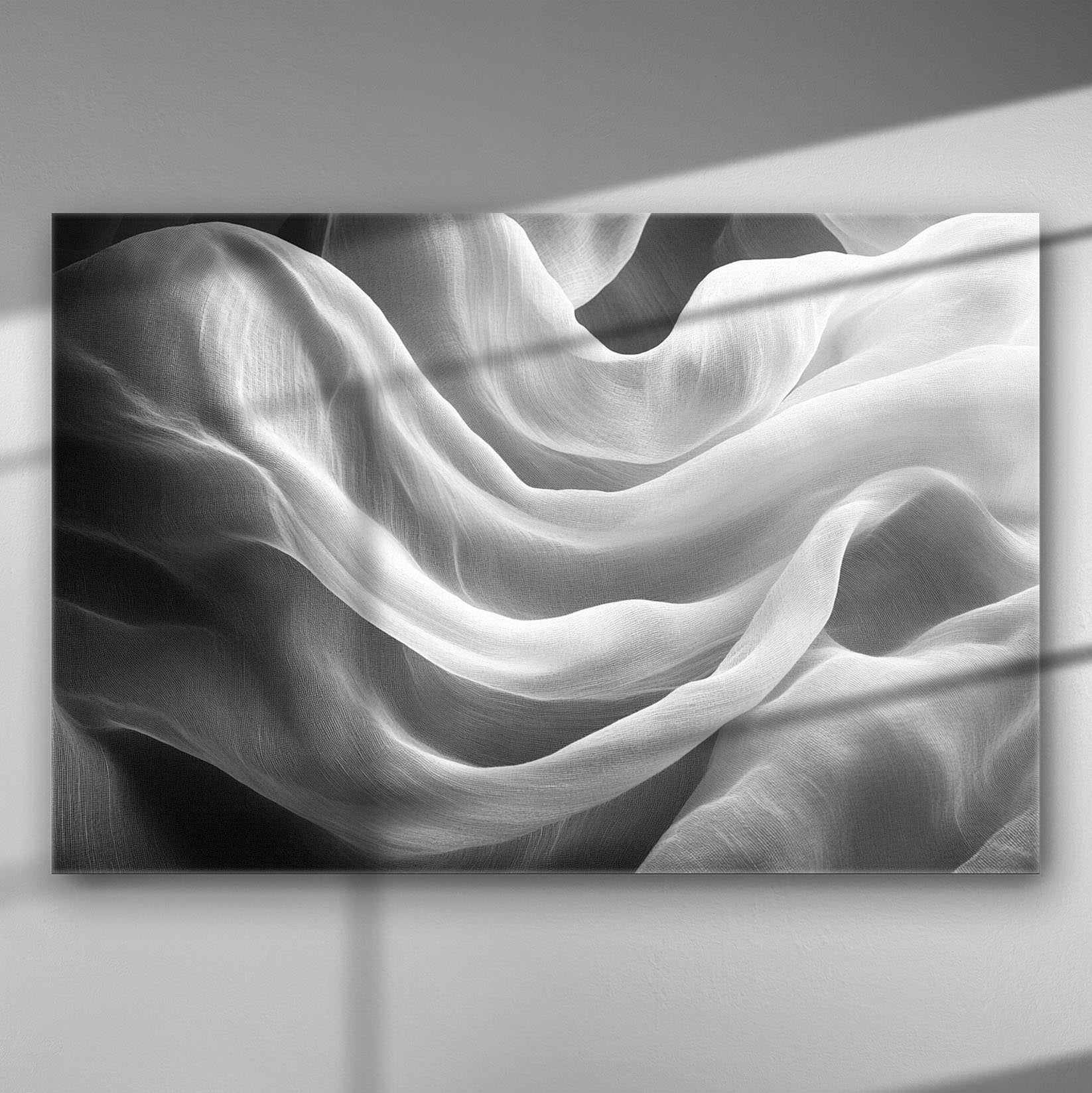 Ethereal waves of light and shadow captured on a black and white canvas.