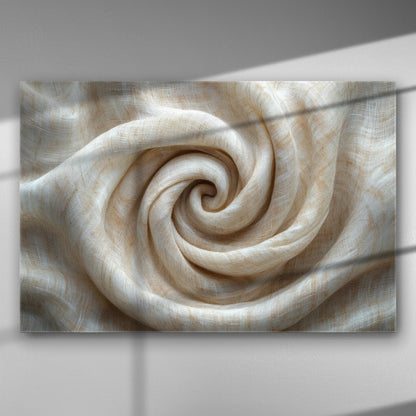 Stylish fabric swirl design on a canvas, featuring soft textures and natural hues.