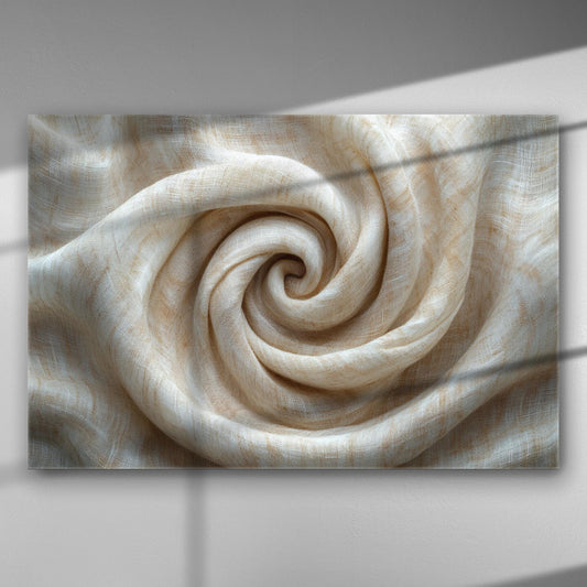 Stylish fabric swirl design on a canvas, featuring soft textures and natural hues.