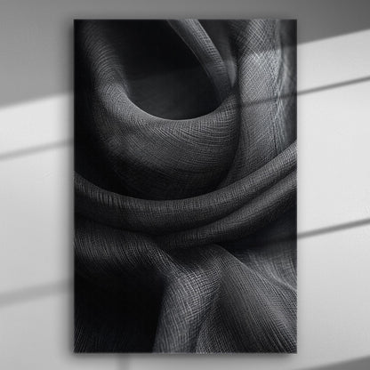 Abstract black and white fabric texture with shadows and patterns on canvas