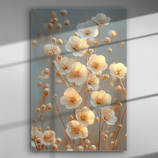 Canvas print of soft blooming flowers in gentle light
