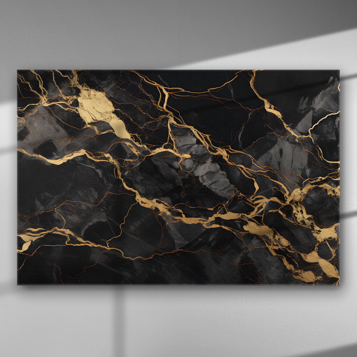 Χρυσά ρεύματα σε μαύρη πέτρα - Πίνακας σε Καμβά