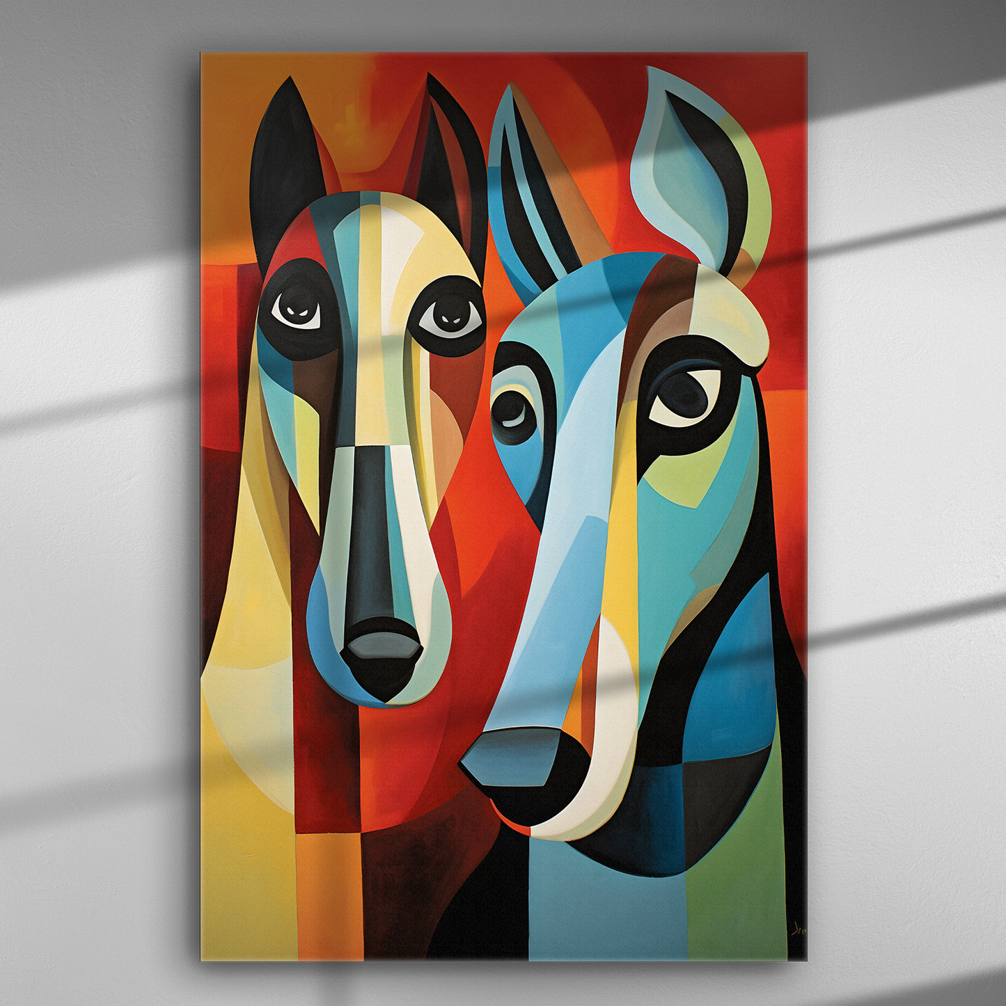 Πολύχρωμοι Κυβιστικοί Σκύλοι - Πίνακας σε Καμβά
